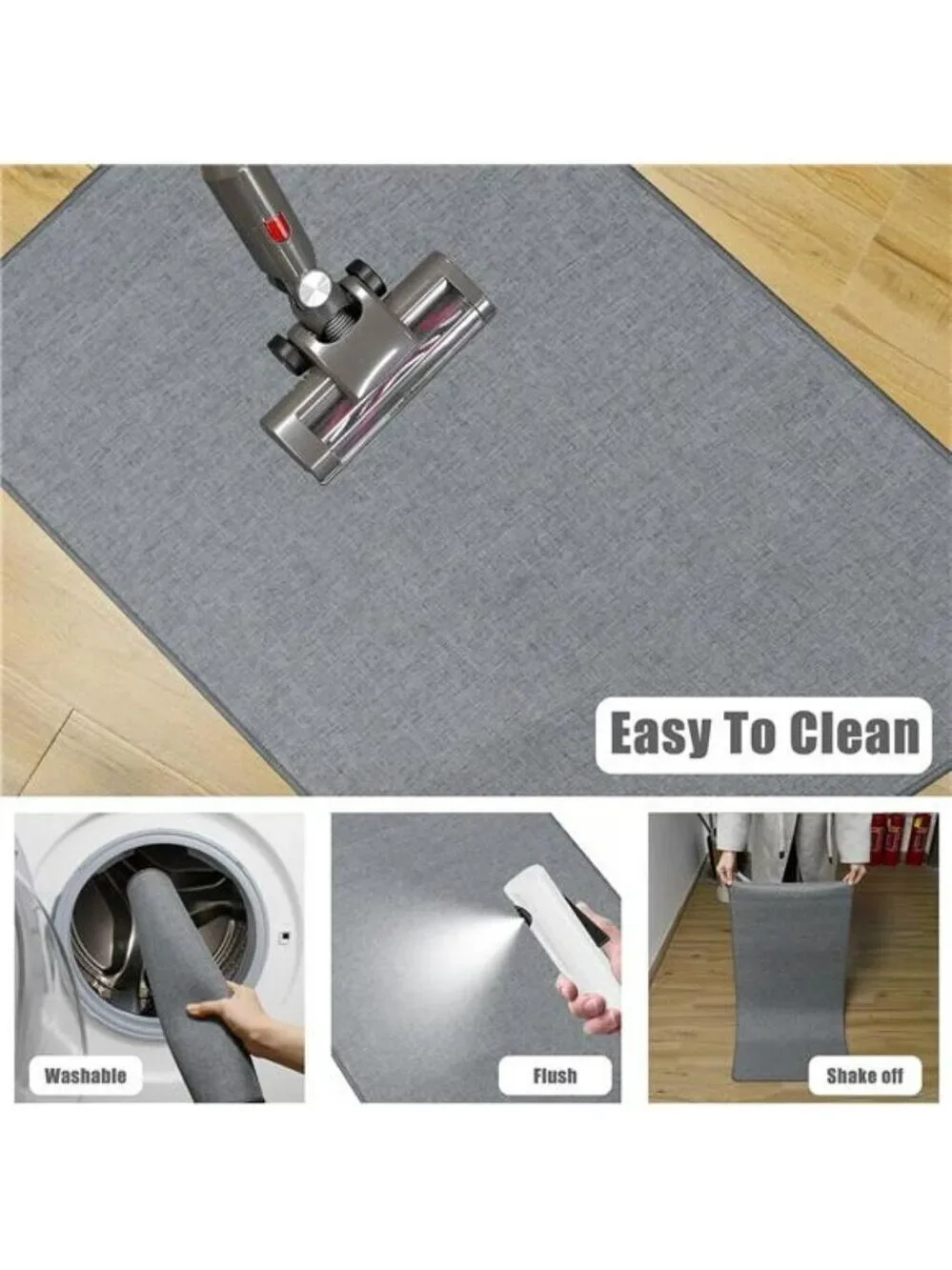 Gray Bathroom Rug Thin Low Profile Bath Mat Non Slip Absorbent Washable Door Car